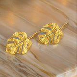 Golden Monstera Leaf Earrings