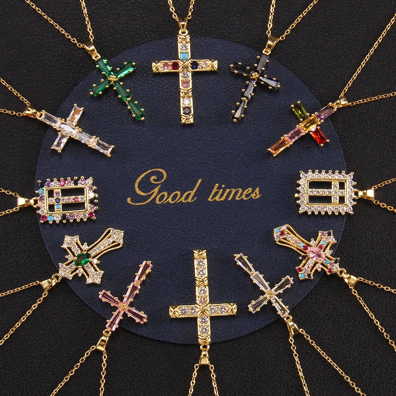 Gold Plated Zircon Cross Necklace