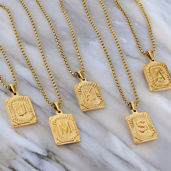 The Square Engraved Initial Pendant Necklace
