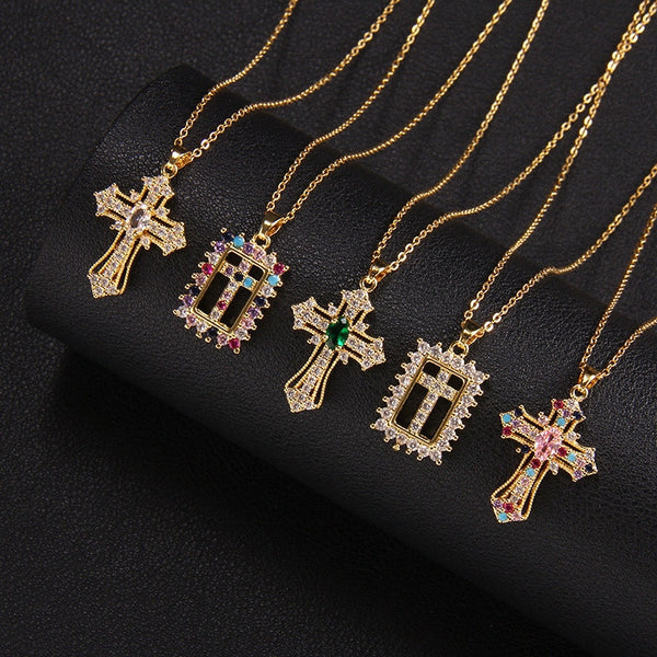 Gold Plated Zircon Cross Necklace