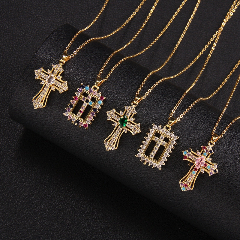 Gold Plated Zircon Cross Necklace