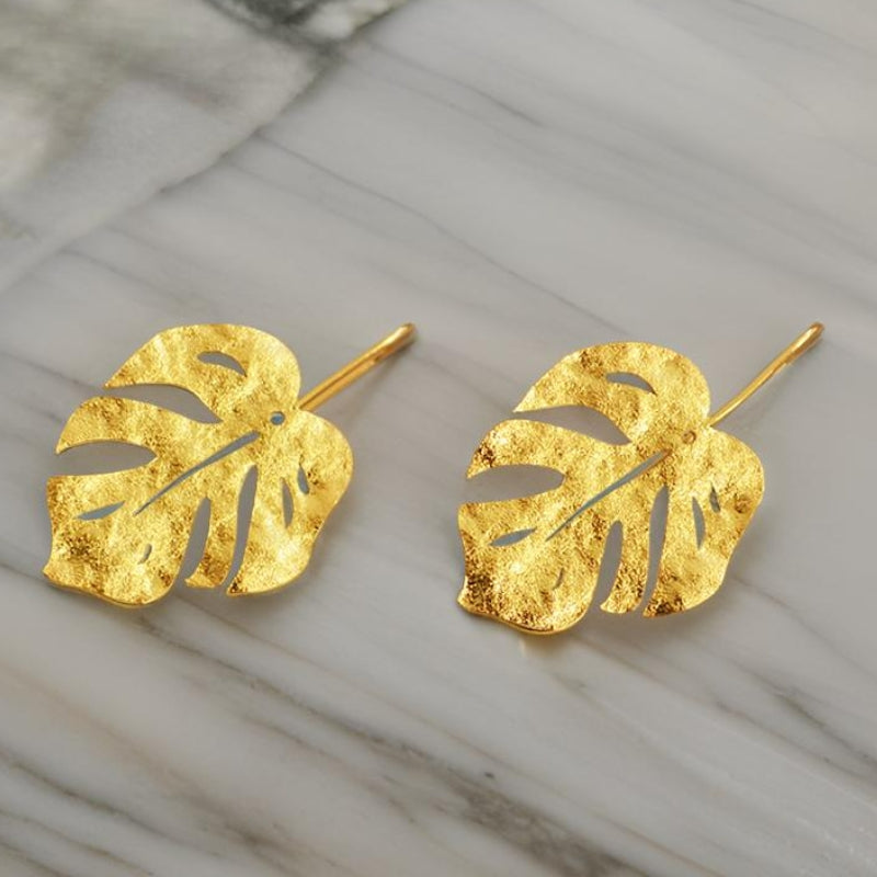 Golden Monstera Leaf Earrings