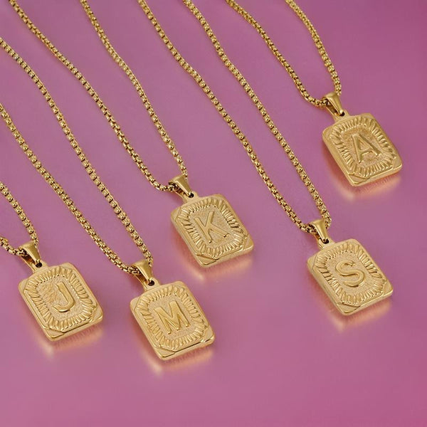 The Square Engraved Initial Pendant Necklace