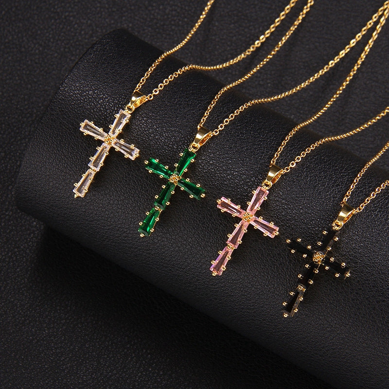 Gold Plated Zircon Cross Necklace