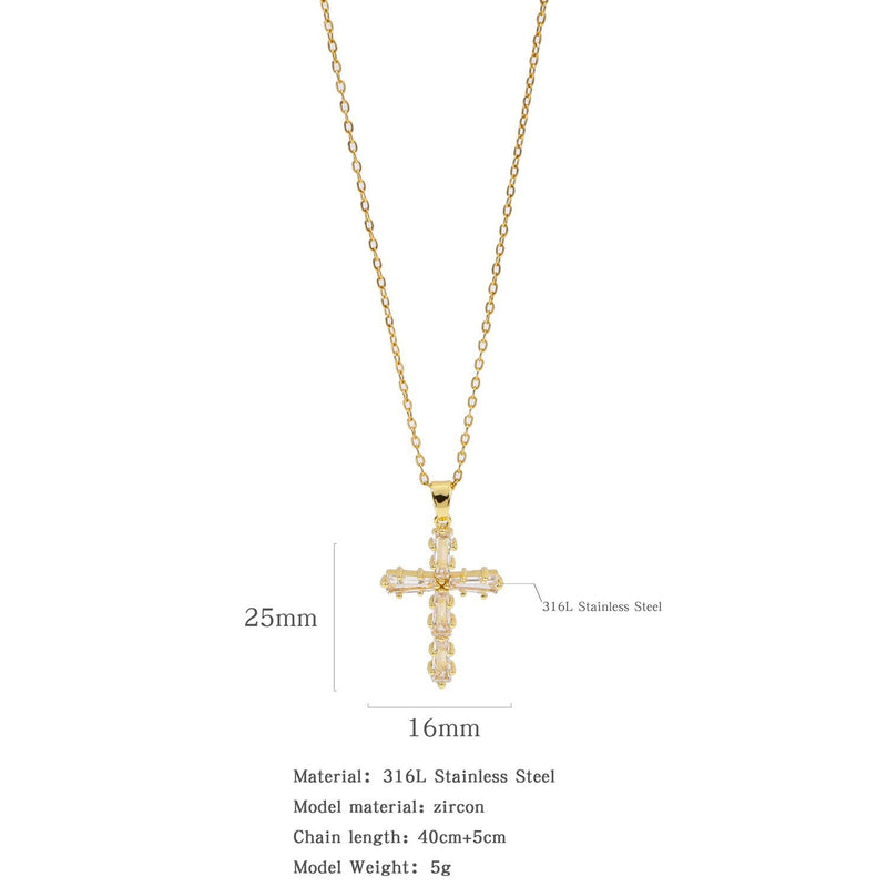 Gold Plated Zircon Cross Necklace