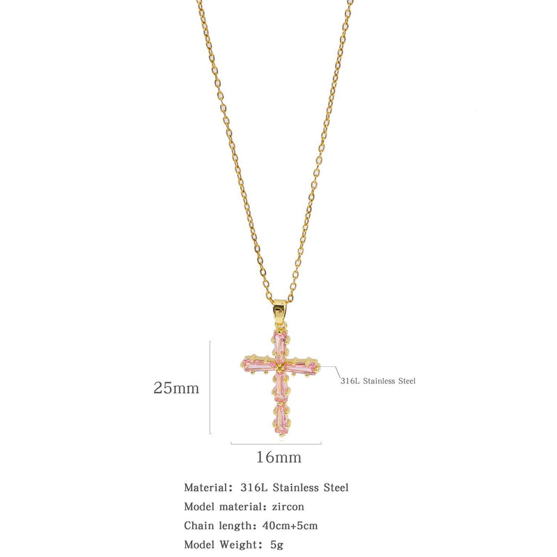 Gold Plated Zircon Cross Necklace