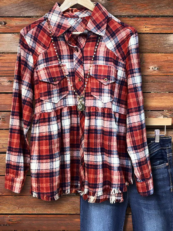 Plaid Pocket Ruched Shirt