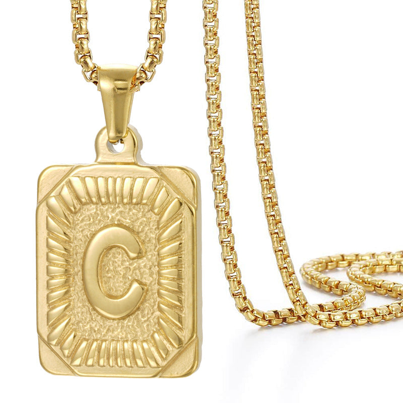 The Square Engraved Initial Pendant Necklace