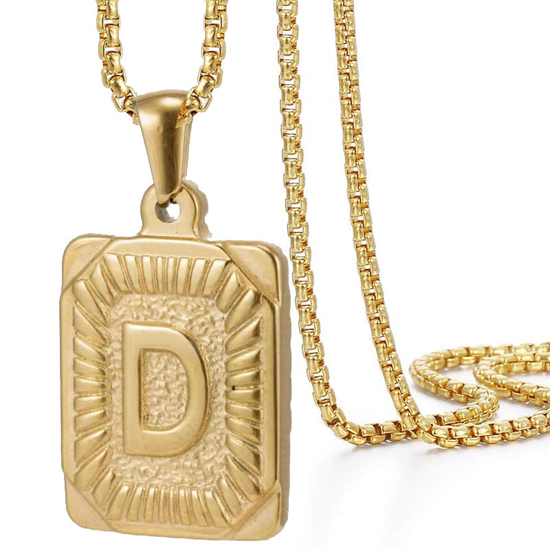 The Square Engraved Initial Pendant Necklace