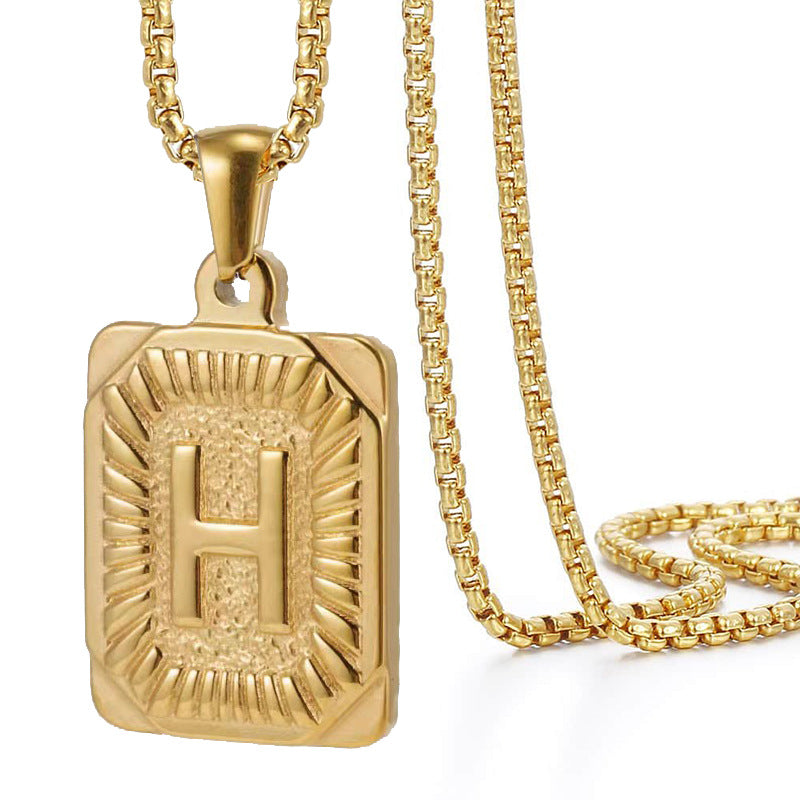 The Square Engraved Initial Pendant Necklace