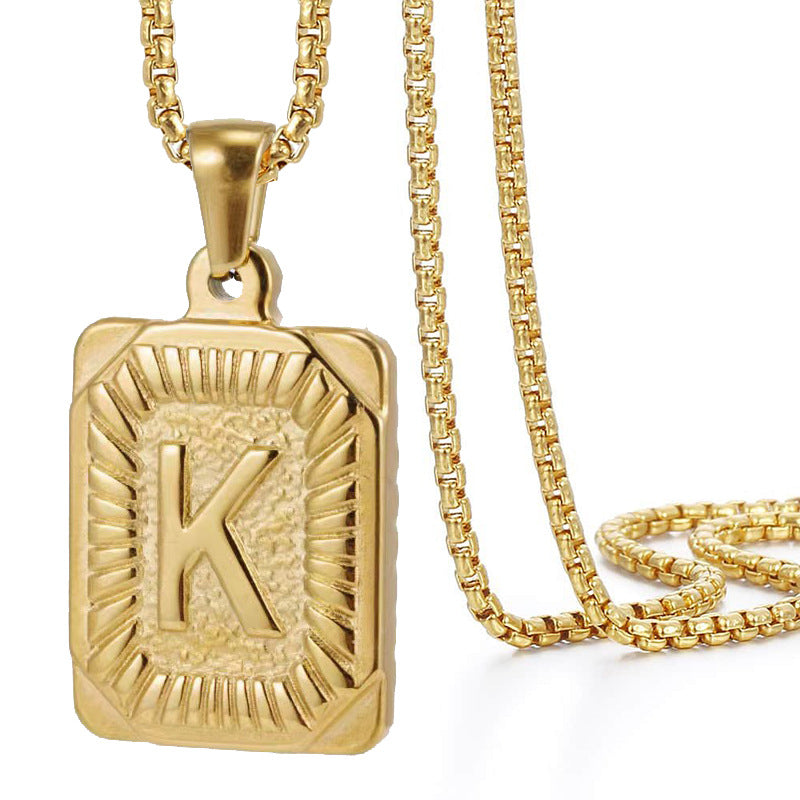 The Square Engraved Initial Pendant Necklace