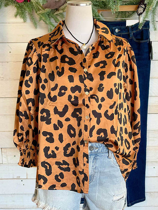 Leopard Print Ruffled Cuffs Shirt