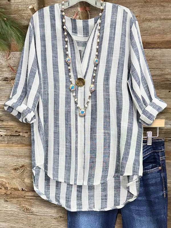 Striped Loose Buttoned Casual Blouse