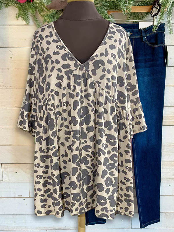 Leopard Print Pleated Ruffle Dress