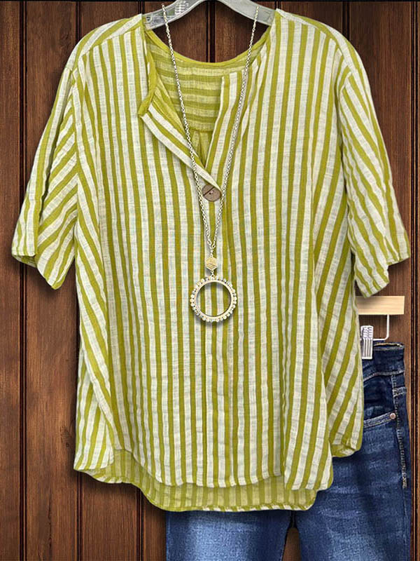 Vintage Striped Button Casual Blouse