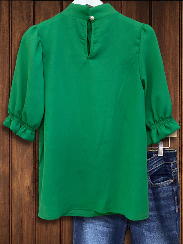 Solid Color Loose Ruffle Sleeve Blouse