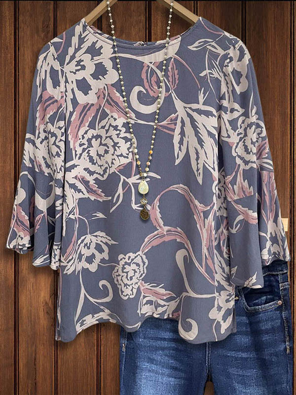 Nature Printed Ruffle Sleeve Blouse