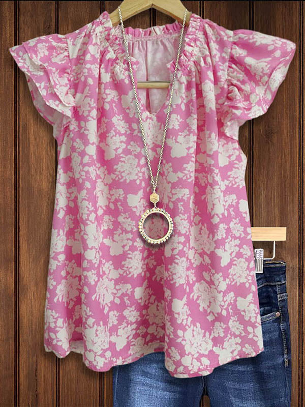 Pretty Floral Print Ruched Blouse