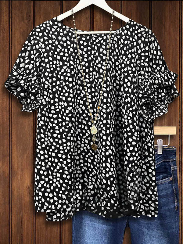 Dot Print Ruffle Sleeve Blouse