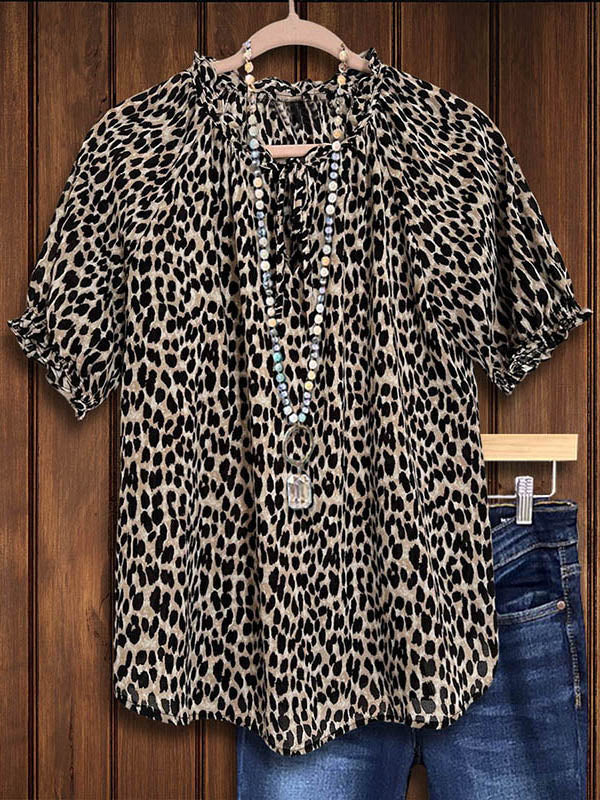 Leopard Print Gathered Blouse