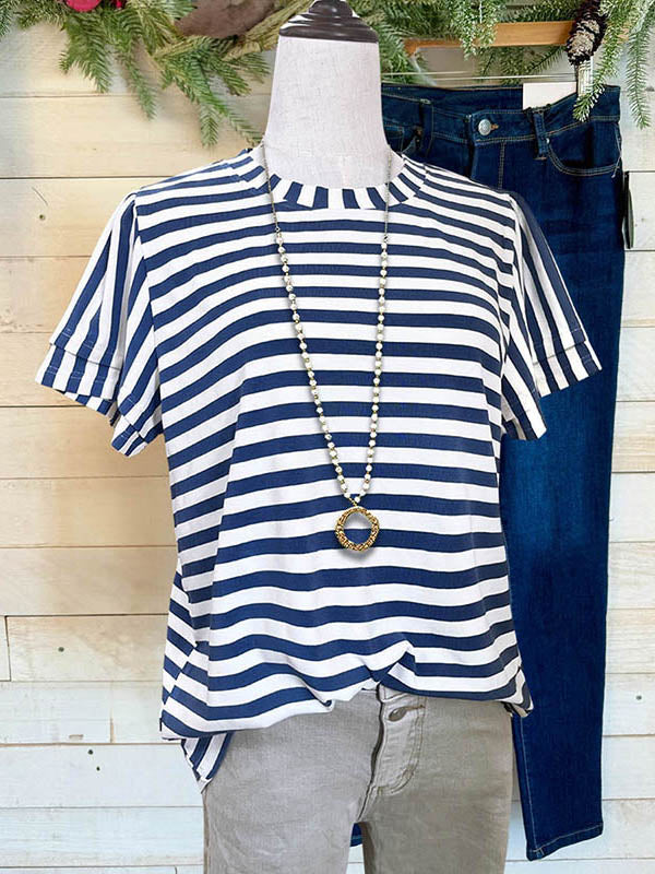 Striped Double Sleeve Casual Blouse