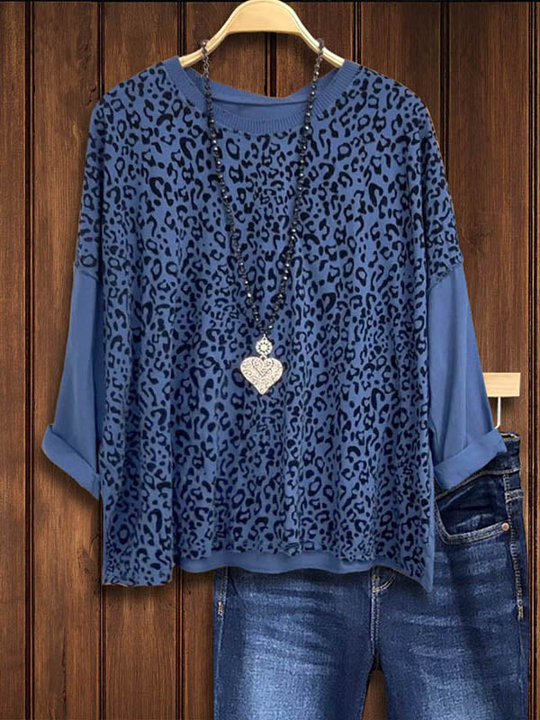 Leopard Print Patchwork Long Sleeve Blouse