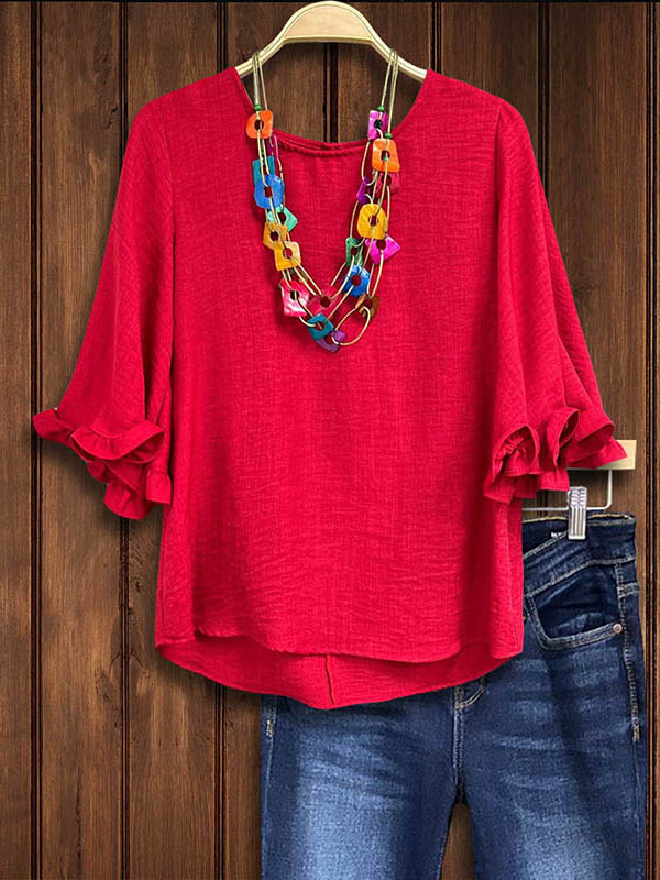 Fashionable Round Neck Ruffle Sleeve Blouse