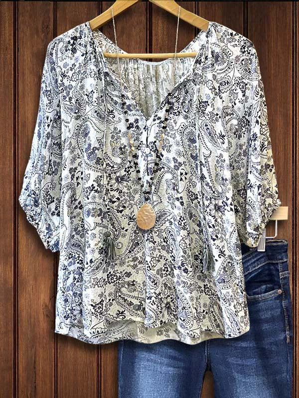 Paisley Print Puff Sleeve Blouse