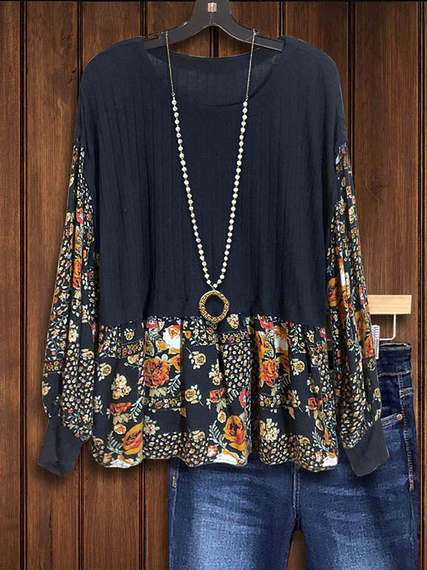 Floral Print Patchwork Loose Blouse