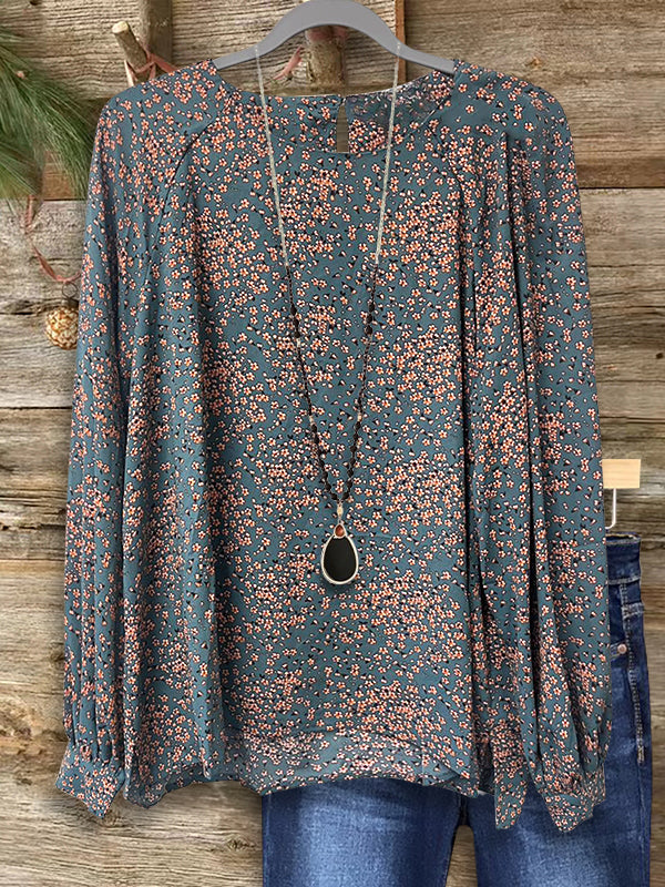 Crew Neck Floral Print Blouse