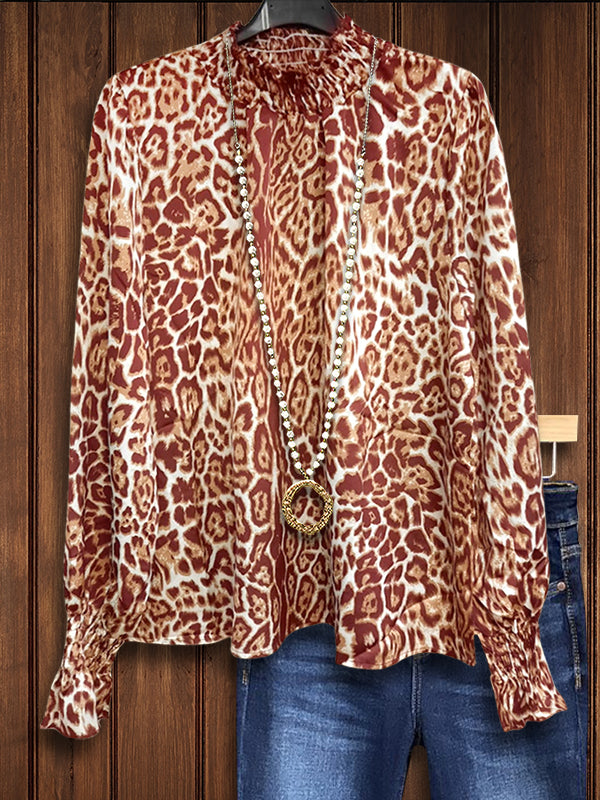 Leopard Print Gathered Blouse