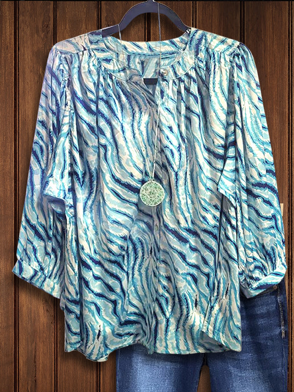 Zebra Print Button Down Blouse