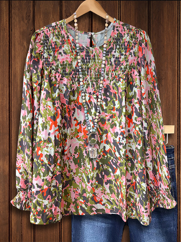 Floral Print Gathered Loose Blouse