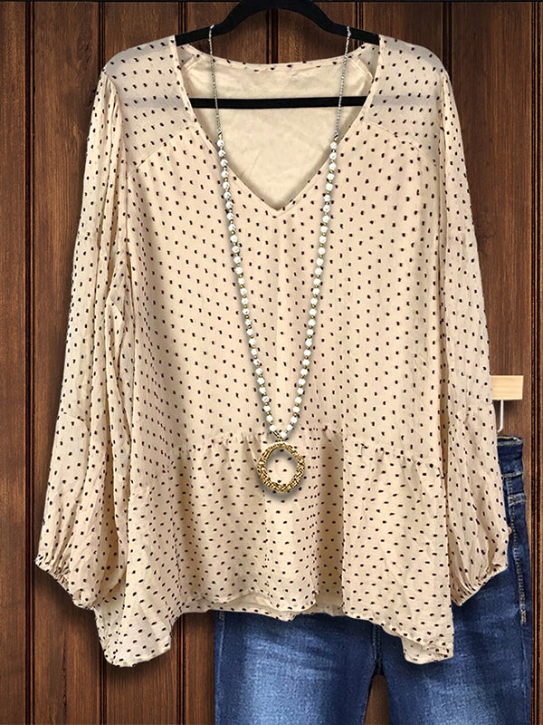 Dotted Ruffle Hem Loose Blouse