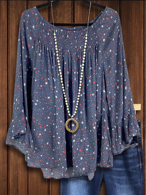 Star Print Ruffle Sleeve Blouse