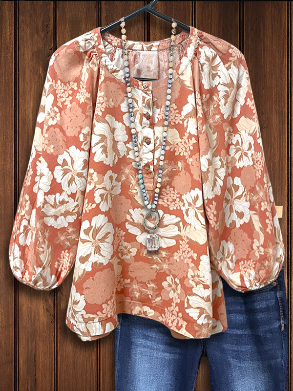 Floral Print Puff Sleeve Blouse