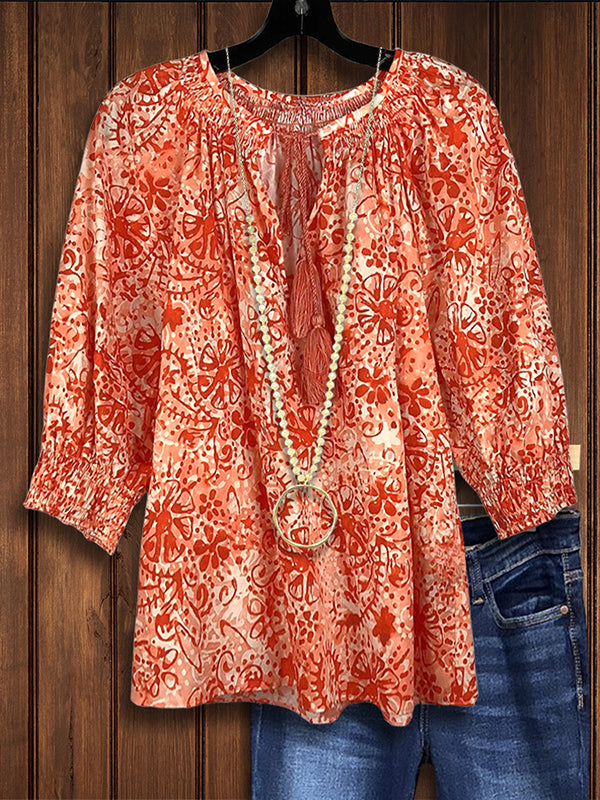 Floral Print Gathered Blouse