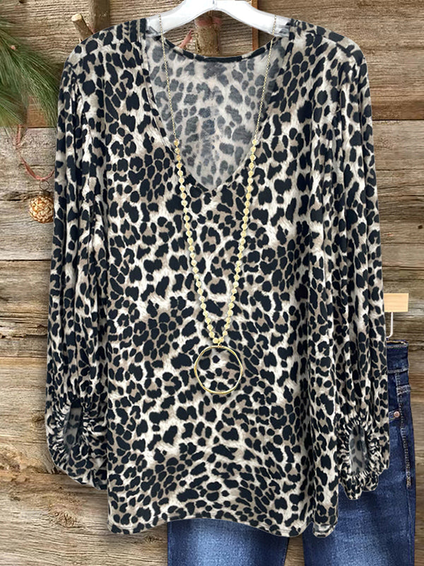 Leopard Print Puff Sleeve Blouse