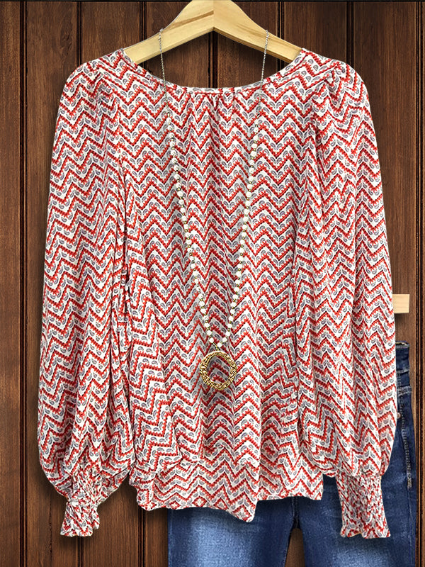 Totem Print Puff Sleeve Blouse