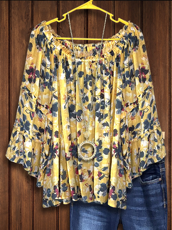 Floral Print Ruffle Sleeve Blouse