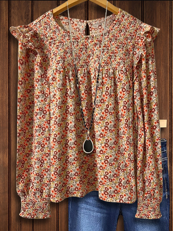 Floral Gathered Ruffle Blouse