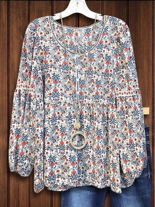 Crew Neck Floral Print Blouse