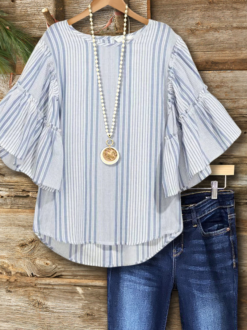 Classic Striped Ruffle Casual Blouse