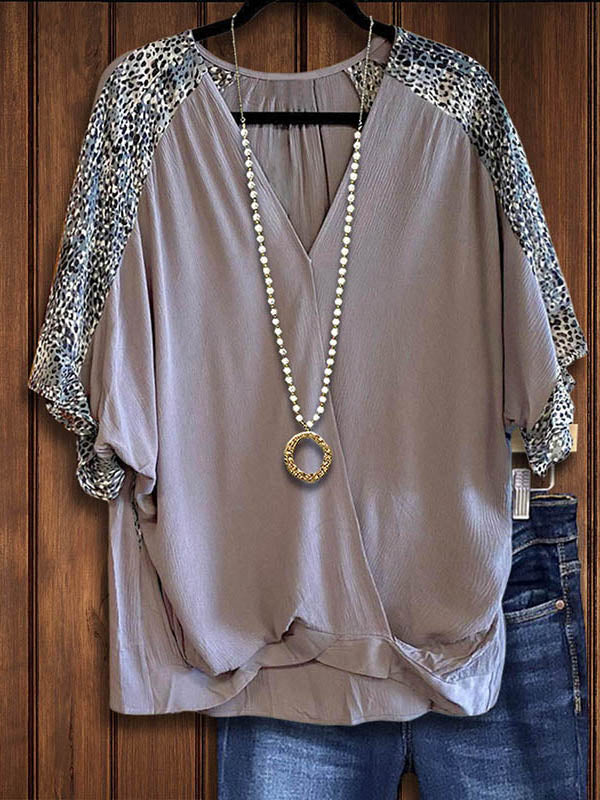 Leopard Print Cross-Neck Casual Blouse