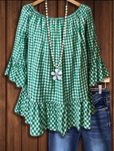 Classic Plaid Ruffle Casual Blouse