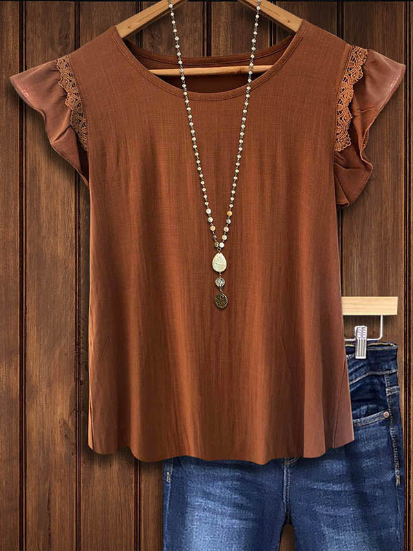 Solid Color Ruffled Casual Blouse