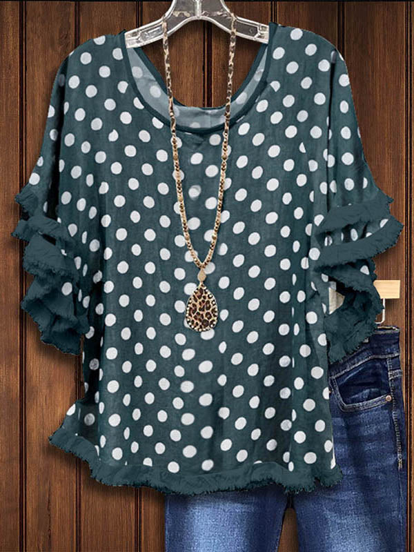 Classic Polka Dot Ruffle Casual Blouse