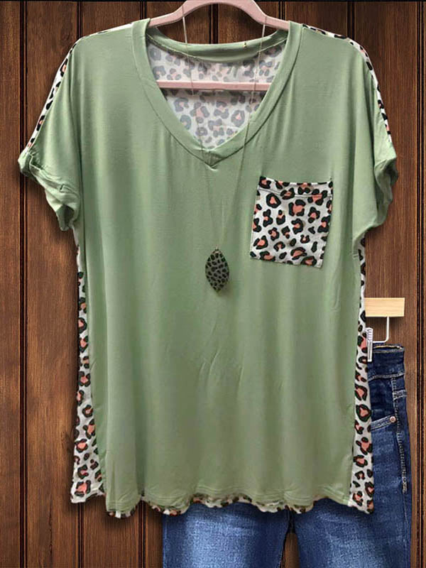 Classic Leopard Print Patchwork Casual T-Shirt