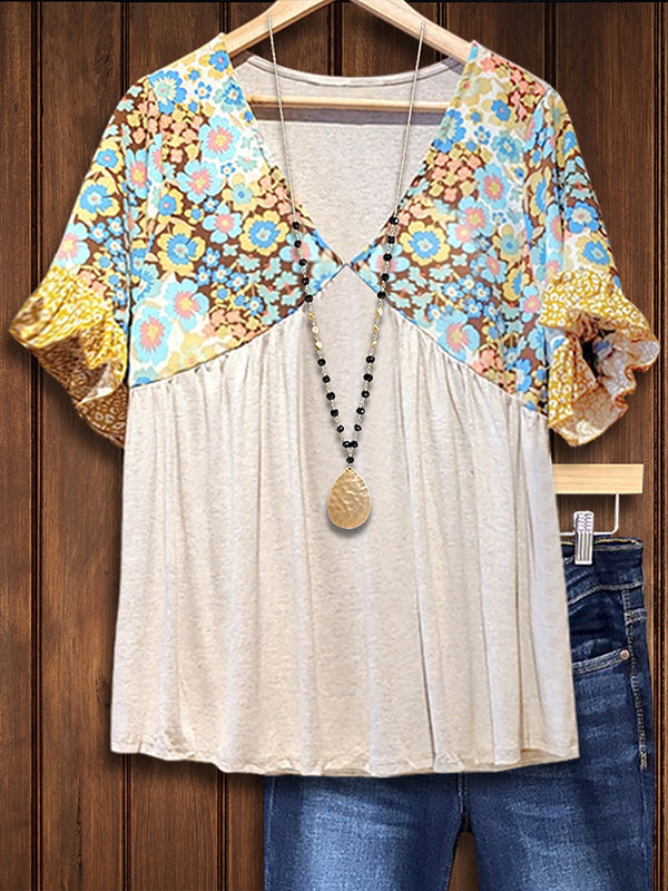 Floral Patchwork Loose Casual Blouse