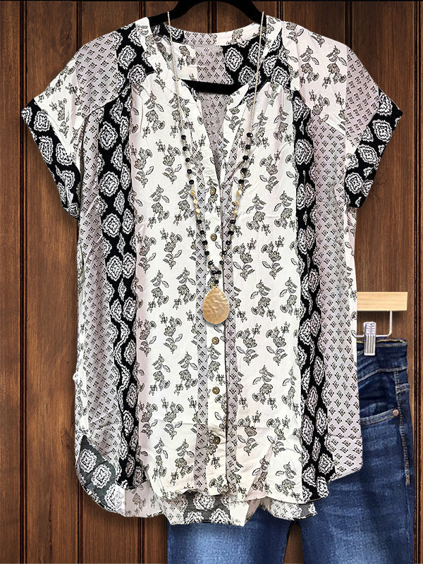 Ethnic Style Natural Print Blouse